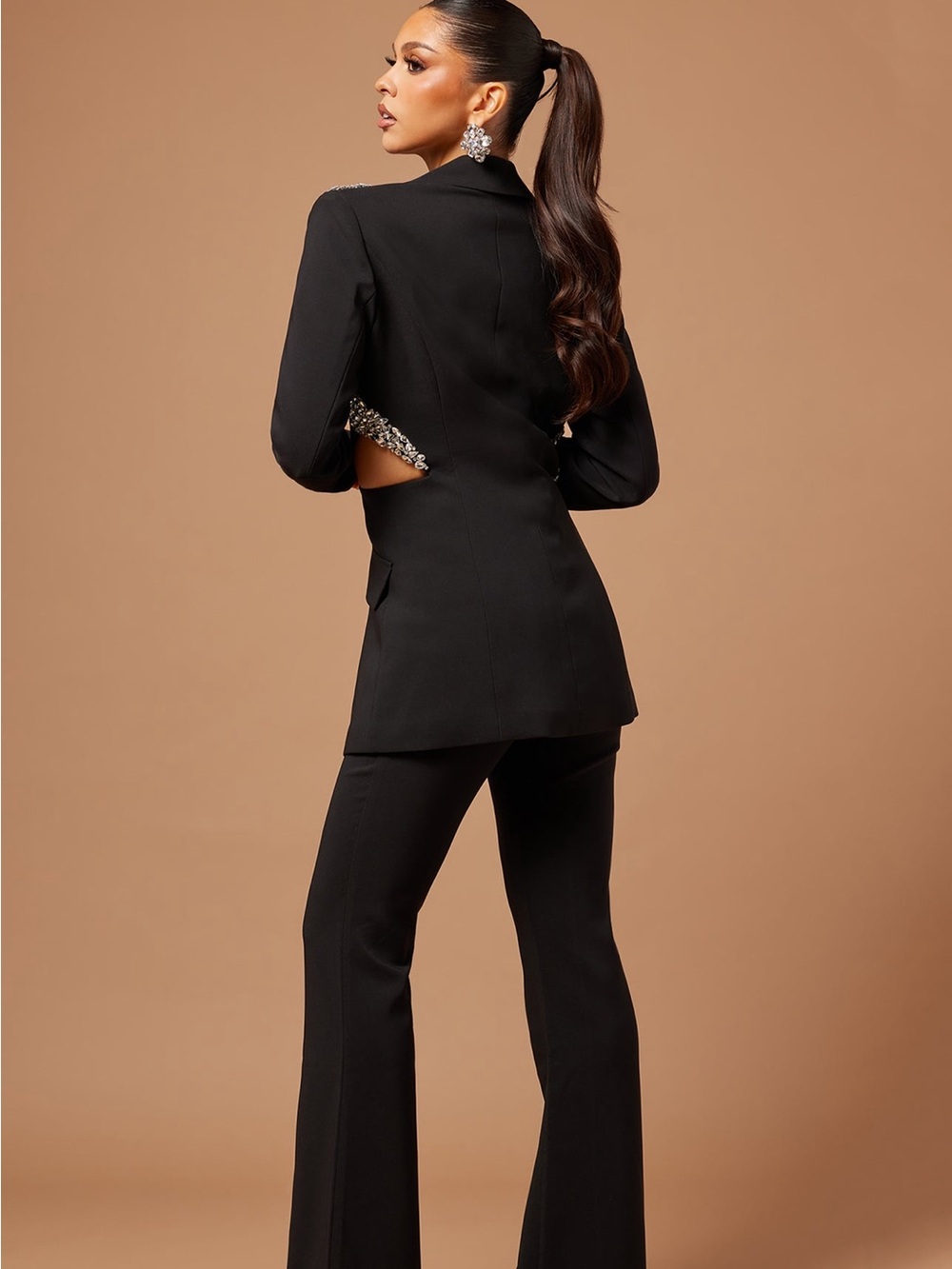 GLAM Black Rhinestone Embellished Suit Jacket - Picture 4 of 5